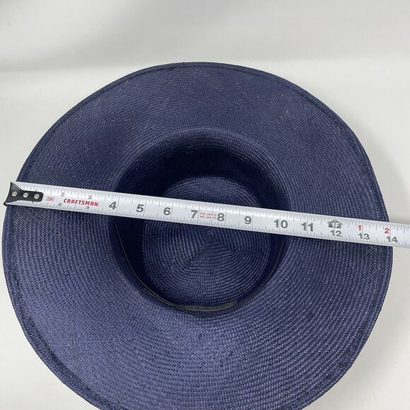 Whittall & Shon Navy Blue Straw Hat Gold, Yellow, Blue Trim Gold Buttons Classic